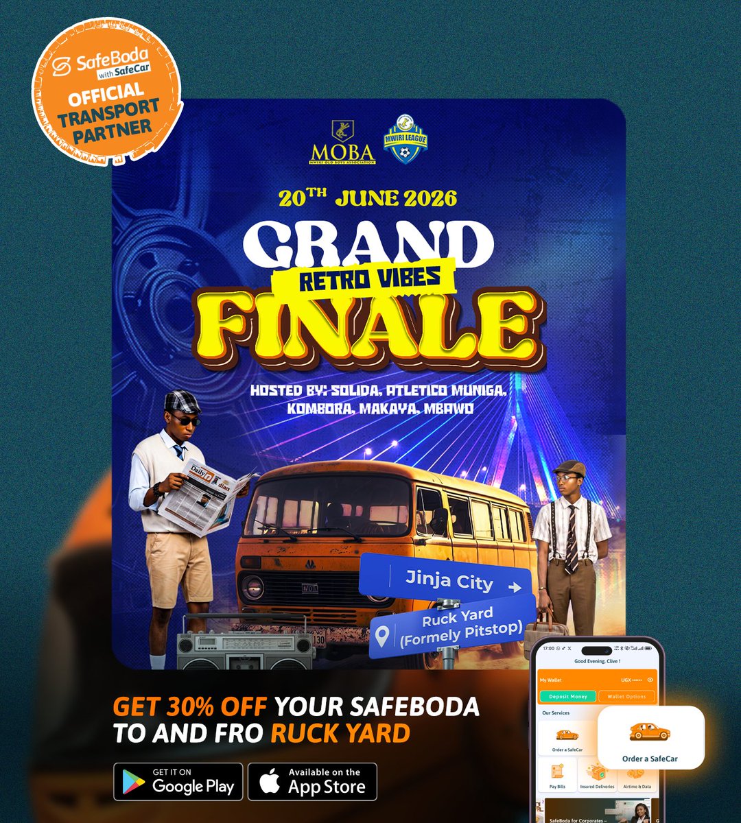 SafeBoda's tweet photo. ⏳ Just hours to go… @MwiriLeague Grand Finale!

⚽ The football will be serious.
🎶 DJ 🔥line up will make sure the vibes stay undefeated.

Ruck Yard is about to turn retro real quick 

SafeBoda is already on standby 😎

Show up, enjoy the moments, and make memories. 

📍 Ruck Yard, Jinja City
📅 20th June