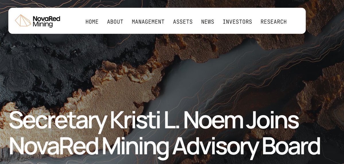lvurd72727338's tweet photo. THE STARS ARE STARTING TO ALIGN FOR NRED

Global copper demand is projected to rise from 28 million tonnes to 42 million tonnes by 2040, and that's exactly why I'm bullish on NovaRed Mining Inc.

The company controls 16,078 hectares (39,726 acres), has a 70% earn-in opportunity, 3 drill-ready targets and a MetalCore platform with 2.7M+ records.

Then add Kristi Noem. Before $NRED she served in Congress, as Governor and later Homeland Security Secretary. Her experience in infrastructure and strategic resources fits perfectly with where the copper market is heading.

The stock closed at C$2.00 (+6.38%).

Target: C$3.00-C$3.50

Trade at your own risk. This is just my take, not a recommendation.

$ADTX $NVDA $NOW