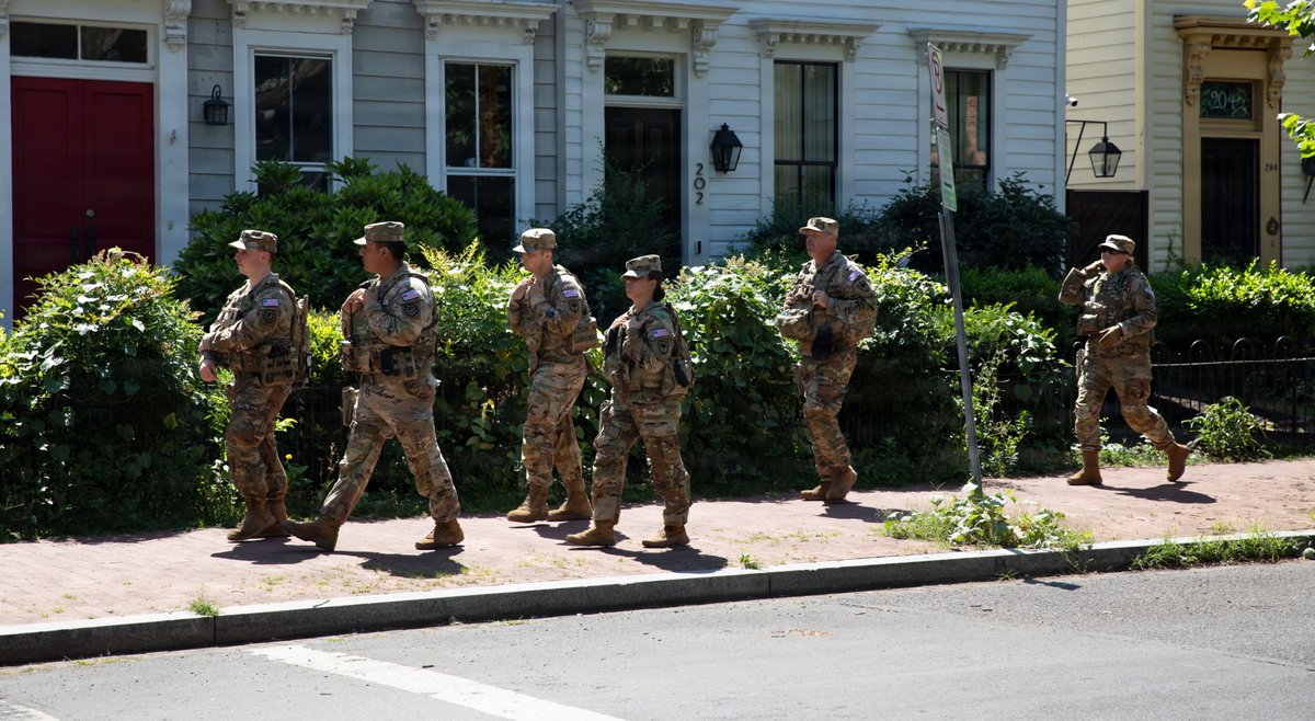 DCGuard1802's tweet photo. Members of the @SCNationalGuard assigned to Joint Task Force-DC in support of the #DCSafe mission, remain visible and vigilant near the Eastern Market area in Washington. Guardsmen provide critical assistance to interagency partners amid #Freedom250 celebrations. https://t.co/uniLXABM3Z