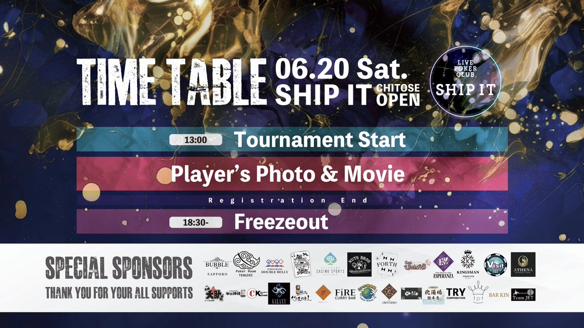 SHIPIT_Poker's tweet photo. ／
いよいよ明日開催✨“誰でも参加可能”‼️
SHIP IT CHITOSE OPEN 🎖️
2026.06.20 Sat. 13:00 START▶️
＼

会場はPoker Room TENGIRIさま @tengiri_poker ☁️✨

Swich 2をはじめ今回も豪華プライズをご用意‼️

SHIP IT Invitationalのレギュラーメンバーも多数参戦予定です👊

当日の模様はSHIP IT公式XよりMovie & Photo更新📲
北海道の熱きプレイヤー達の戦いをお見逃しなく🃏

🎥YouTubeチャンネル
https://t.co/5vfDViIzVa