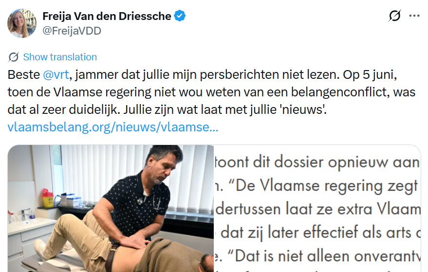 Mauritsvdr's tweet photo. Freija Van den Driessche is inderdaad één van de sterkste volksvertegenwoordigers in het Vlaams Parlement, van wie al het inhoudelijk werk consequent genegeerd wordt door media. Om het wel te brengen wanneer het van anderen komt. 

Democratisch gezien klopt dat gewoon niet. Zou hetzelfde zeggen bij een PVDA'er.