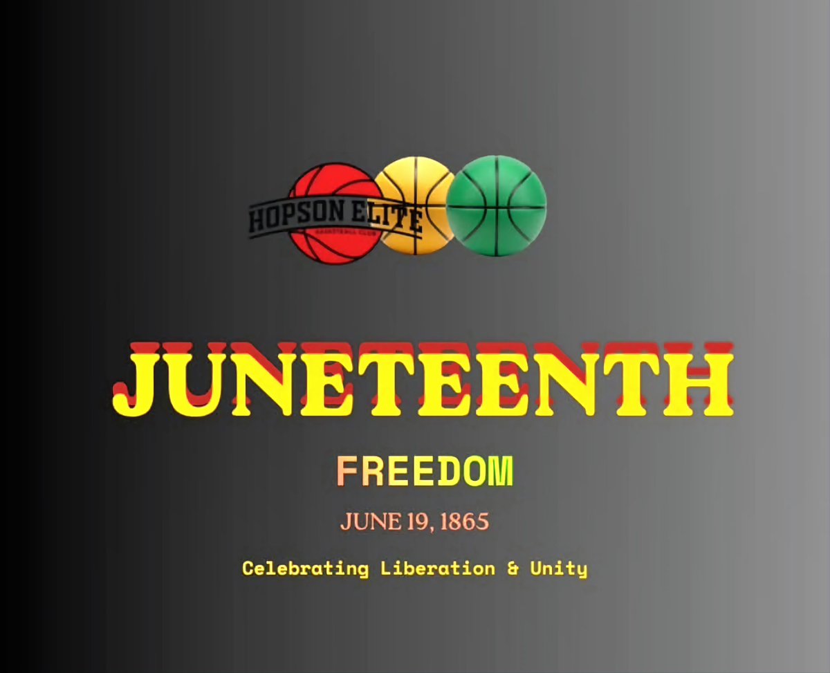 HopsonEliteBB's tweet photo. 🖤❤️💛💚 Today, we honor Juneteenth, a celebration of freedom, resilience, and progress. At Hopson Elite, we believe in building leaders, creating opportunities, and empowering the next generation on and off the court. 
 #Juneteenth  #BeyondBasketball #ChooseWisely https://t.co/vnV7rF2lkQ