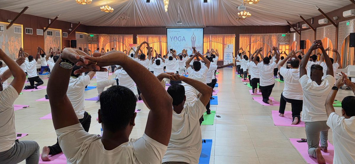 indembkwt's tweet photo. 3-Day Yoga Festival in Kuwait begins today

The ‘3-Day Yoga Festival’ in Kuwait, being held on 19–21 June 2026 to observe the 12th International Day of Yoga, got off to an enthusiastic start this morning with a yoga session organised by L&T Construction Kuwait. 

More than 100 members of Larsen & Toubro Construction, India's largest construction organization and ranked among the world's top EPC contractors, took part in the guided yoga session. 

Ambassador @ParamitaTrpathi appreciated the efforts of L&T in promoting health, fitness and well-being among its workforce.

#InternationalYogaDay 
#YogaInKuwait
#IDY2026

@PIB_India @DDNewslive @airnewsalerts @ANI @larsentoubro