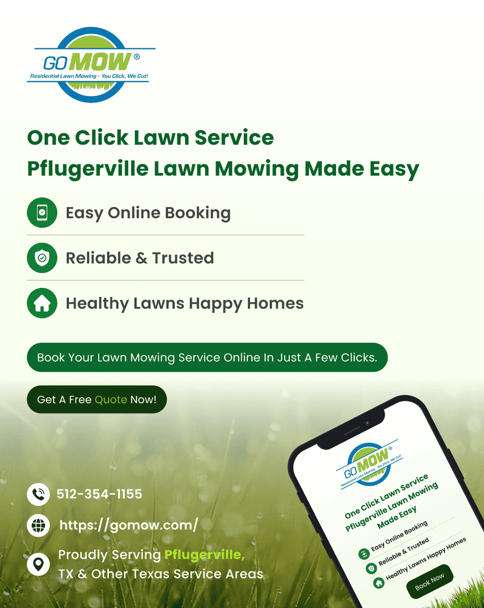 GoMowOfficial's tweet photo. Book Lawn Mowing in Pflugerville, TX
Need lawn mowing in Pflugerville, TX? GoMow makes it easy to book online. Choose your service, schedule your mowing, and enjoy a clean, well-maintained lawn.
https://t.co/ejvXa9l7SH

#GoMow #PflugervilleTX #PflugervilleLawnCare #LawnMowing https://t.co/SjzHFkcLLj