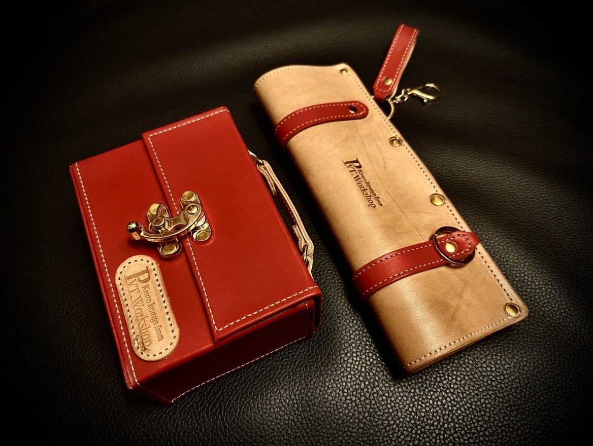 Pvt.Workshop 選定革　本革　デッキケース　DB08 Pvt.W26-DB08&PMB05極series collection line サドルレザー/レッド