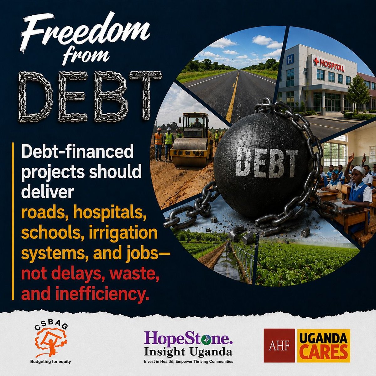 Dhenise02x2's tweet photo. Debt-financed projects should deliver roads, hospitals, schools, irrigation systems, and jobs—not delays, waste, and inefficiency. #FreedomFromDebtUG #DebtJustice #DebtRelief
@CSBAGUGANDA https://t.co/4UKxOtcJfq