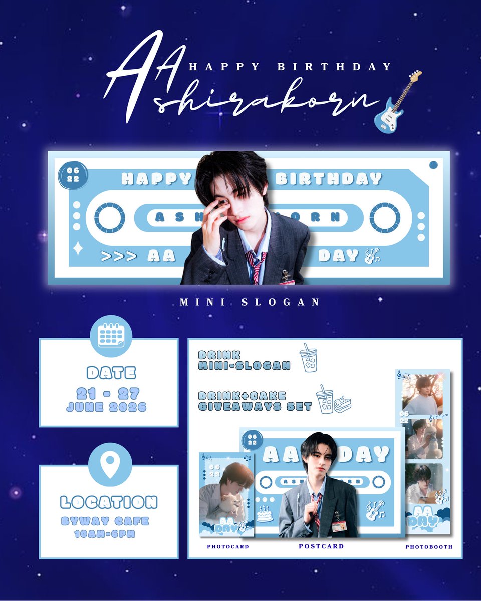 bywaycafe's tweet photo. 🩵 🎂Cafe Event Happy AA Day! 🎂🩵

📍LOCATION : Byway Café (Pattani)@bywaycafe

📆 DATE: 21 - 27 June 2026

⏰ TIME : 10.00 - 18:00

Mini-Slogan
Photobooth  
Postcard
Photocard

#AAashirakorn #BUSbecauseofyouishine https://t.co/hNbFwD45ar