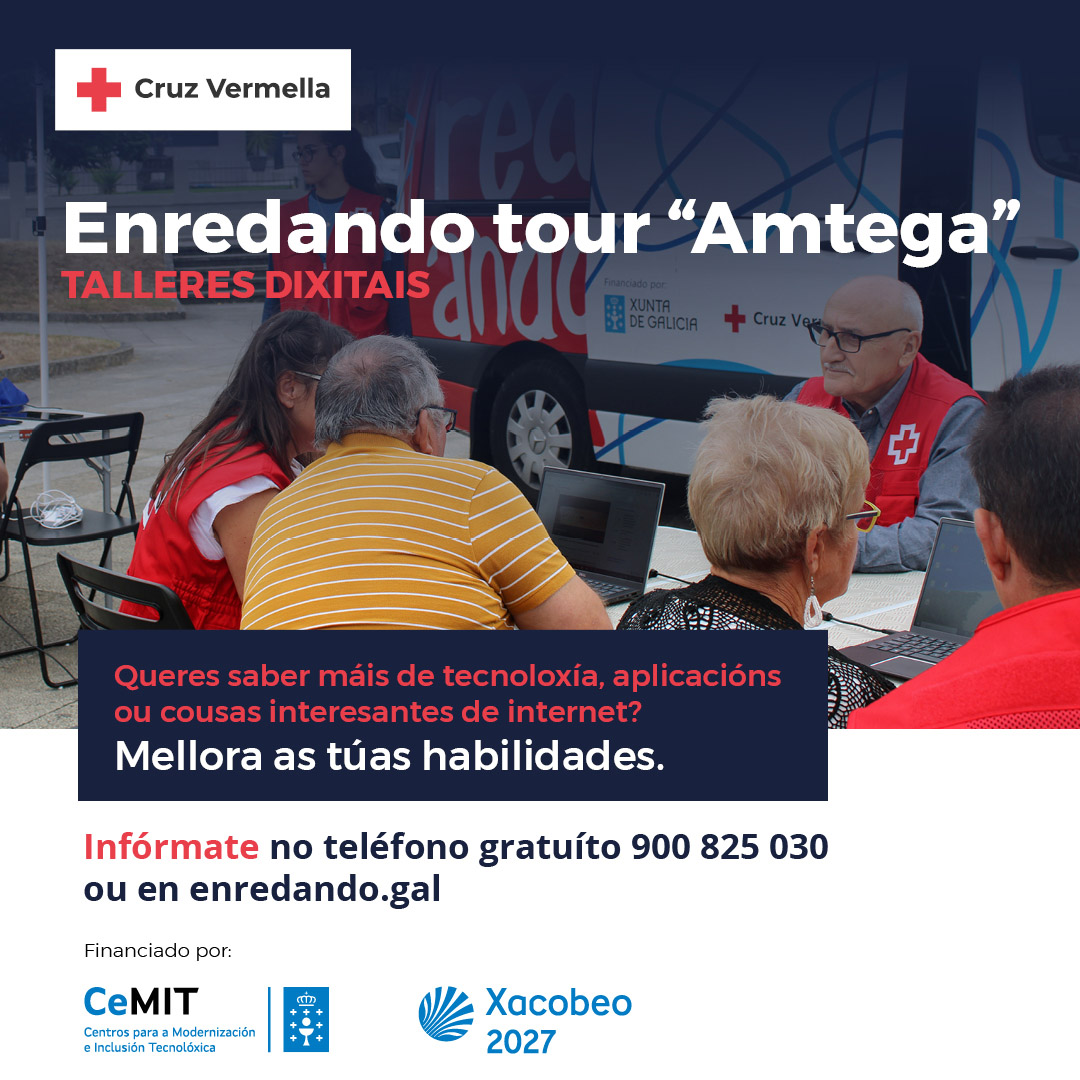 cruzvermella's tweet photo. El equipo de Enredando Tour “Amtega” está a punto de empezar su recorrido por la provincia de A Coruña. La cita es en Corcubión el martes 23. El objetivo es aprender cosas interesantes de las redes y tecnología.

Más info: https://t.co/0iQJGYvcEs https://t.co/vORzu40kyo