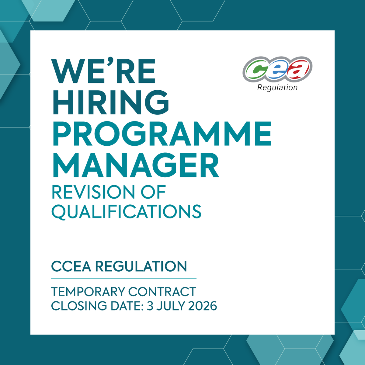 CCEA_info's tweet photo. We're looking for a Programme Manager to join CCEA Regulation as part of the Revision of Qualifications project. 

This important role involves managing and directing various workstreams to ensure the successful accreditation of GCSE and A level qualifications.

To find out more about the role, or to apply, visit: https://t.co/CeBELLUqwW