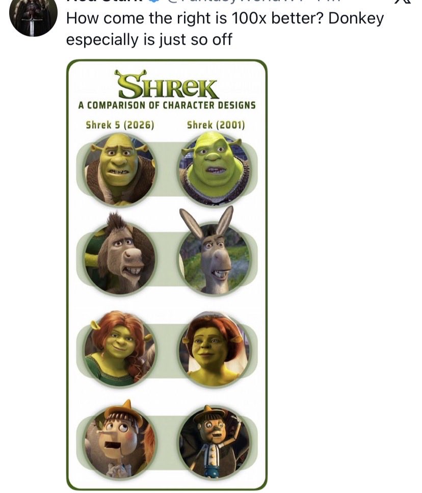 Hatsu_Mindscape's tweet photo. The way the internet complains about this movie’s animation, you’d think they made Shrek purple with only one eye and Donkey into a completely different animal. It’s the amount of change one could expect from a movie made long after its predecessors. Y’all are tiring… https://t.co/jc1P7xPdkH