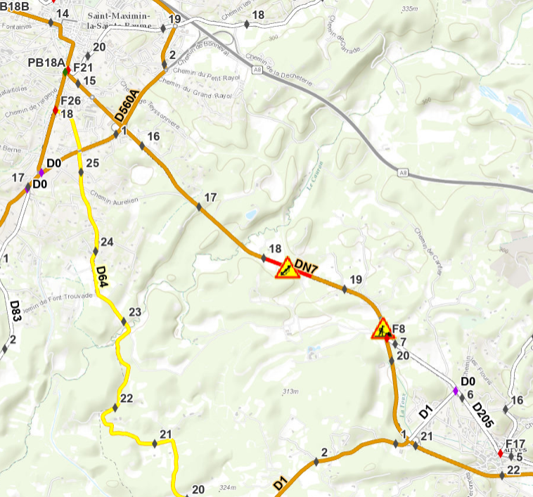 RouteVar's tweet photo. Un PL est en travers de la chaussée sur la RDN7 entre Saint-Maximin et Tourves (PR.18+388), la circulation est de ce fait coupée dans les deux sens.
Itinéraire de déviation conseillé par les RD1 et RD64. https://t.co/gtW23tZiIo