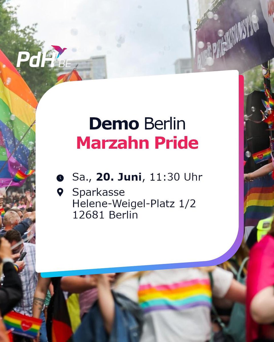 PdH_BE's tweet photo. Kommst du mit? Wir treffen uns 11.30 Uhr vor der Sparkasse, holen uns dann ggf. noch Wasser ☀️ und reihen uns dann in den Demozug ein. 🏳️‍🌈 #politik #society #vorfreude #queer #pride https://t.co/2lbVCKnjlO