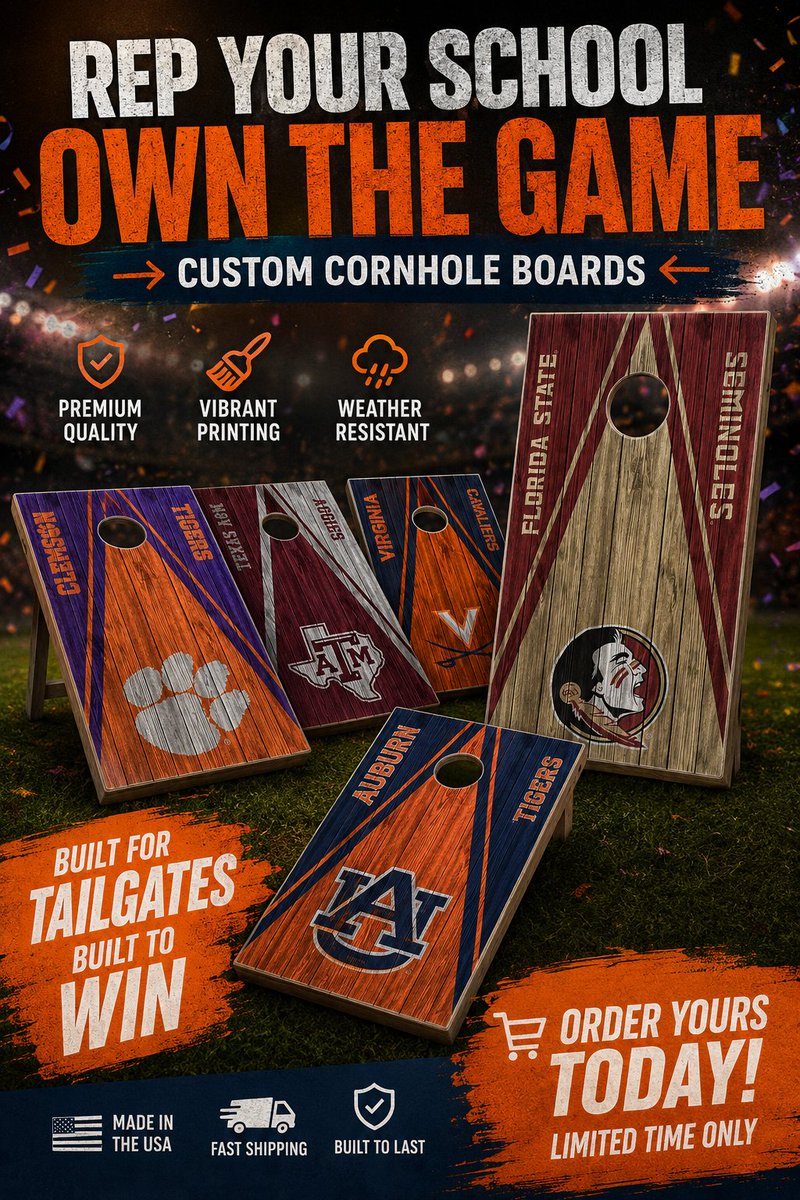AllAmericanTail's tweet photo. SUMMER TAILGATE SEASON IS HERE! 
  Rep Your Team All Summer Long! 
Whether you're headed to the beach, campground, backyard BBQ, lake house, RV resort, or your favorite tailgate spot, custom NCAA cornhole boards are the ultimate summer game.
  Officially Licensed NCAA Designs
  Premium Quality Construction
  Built for Backyard Battles & Game Day
  Perfect for Graduations, Father's Day & Summer Parties

  Show your team pride.
  Challenge your friends.
  Make every summer gathering unforgettable.
  Your Team. Your Boards. Your Summer.

  Shop Now and get ready for football season before kickoff arrives!

📷 Shop NCAA Cornhole Boards at https://t.co/wAzmIWBGDa

#Cornhole #NCAAFootball #TailgateSeason #BackyardGames #SummerFun #GameDayReady #CornholeLife #CollegeFootball #Tailgating #AllAmericanTailgate #BeachGames #RVLife #OutdoorGames #SummerParty #NCAA