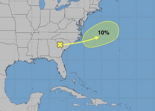 TexasTropics's tweet photo. East Coast AOI (remnants of #Arthur) still
at 10%. ECENS the only models hanging on right now and it’s got members dropping. Can never rule out Gulf Stream effects but this isn’t looking too likely to redevelop at the moment. #Tropics #Tropicalwx https://t.co/l1f4PtJP3x