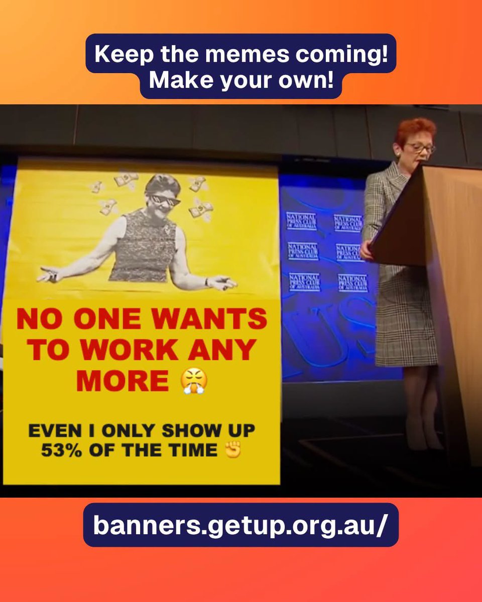 ShiannonC's tweet photo. Getup have some new memes to share…

.. because crashing a Pauline Hanson event at the NPC is the gift that keeps on giving. https://t.co/SRdszCrr6P
