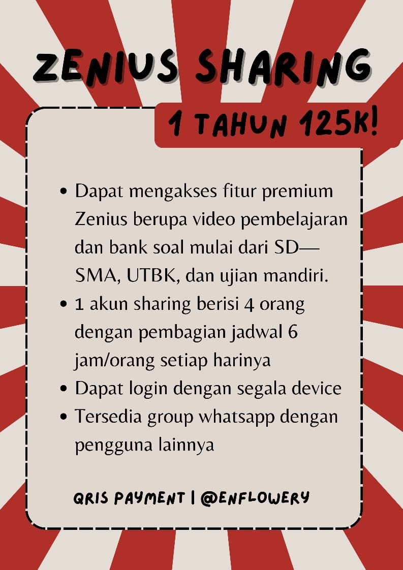 enflowery's tweet photo. Hii! Aku open sharing zenius 1 tahun 125k yaa 🤗 ketentuan di pinned chat 

Bisa chat kesini yaa https://t.co/WCEzTIprc7 https://t.co/xFuvFhxvSp
