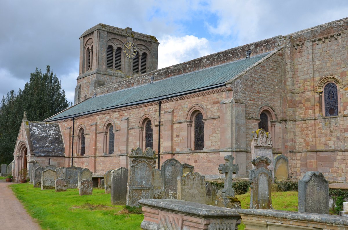 TyneSnapper's tweet photo. #Norham #Northumberland Grade I Listed St Cuthbert's Church Norham Northumberland, photographed 29th April 2018.

Parish church. Later C12, probably by Richard of Wolviston for Bishop Puiset. East bay of chancel added early C14. Tower 1837, south porch and aisle 1846, by I. Bonomi. North aisle and transept 1852, by D. Gray. Old parts squared stone, later parts dressed stone with ashlar dressings. Aisles have Welsh slate roofs, other roofs not visible.

West tower, nave with aisle and south porch, north transept, chancel with north vestry.

Broad rectangular west tower with large 2-light round-headed bell openings divided by colonnettes with waterleaf capitals. 6-bay nave. To left gabled south porch with Romanesque-style doorway: 2 orders of columns with waterleaf capitals, chevron-moulded arch. Windows have similar detail.

More @ 
https://t.co/KvXU1BZTXA