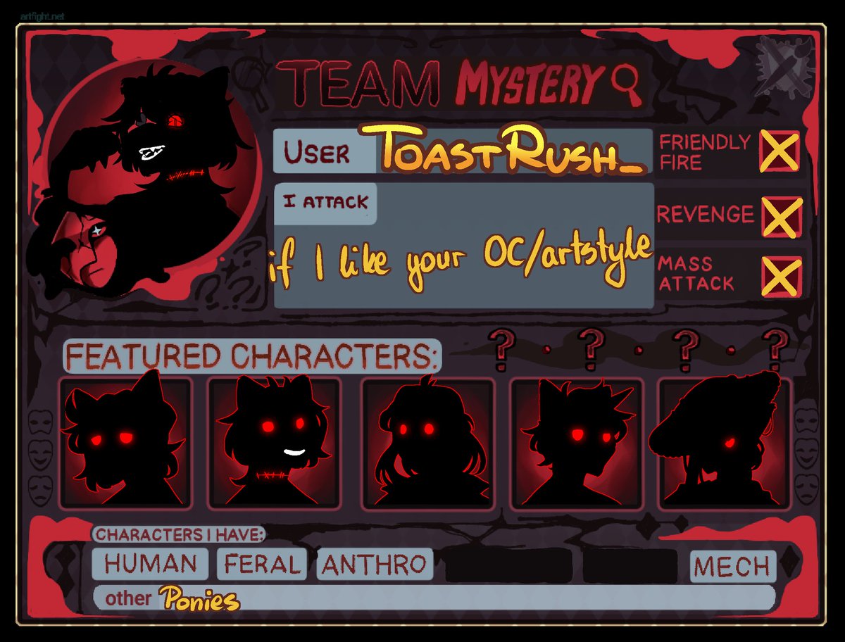THq02's tweet photo. Joining Art fight as a Mystery team member! Check me out!

https://t.co/Y9DiLJwIBV

#artfight #OC #art #teammystery #commissionsopen https://t.co/kbvSpfc3H4