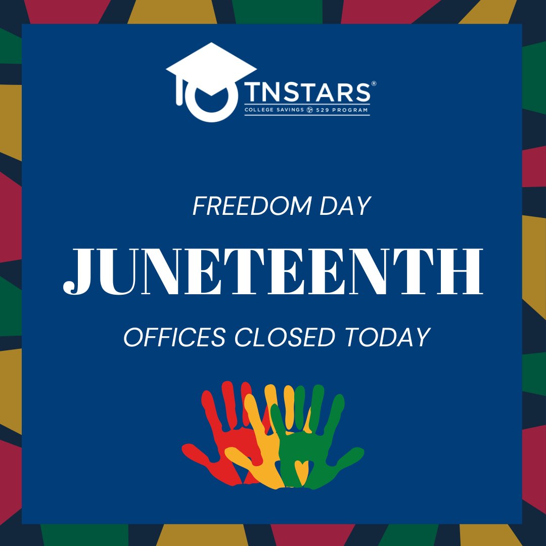 TNStars529's tweet photo. Happy Juneteenth! We honor freedom and the ongoing journey toward equality.
TNStars offices will be closed today and will reopen the following business day. https://t.co/hPR6oJe6Gy