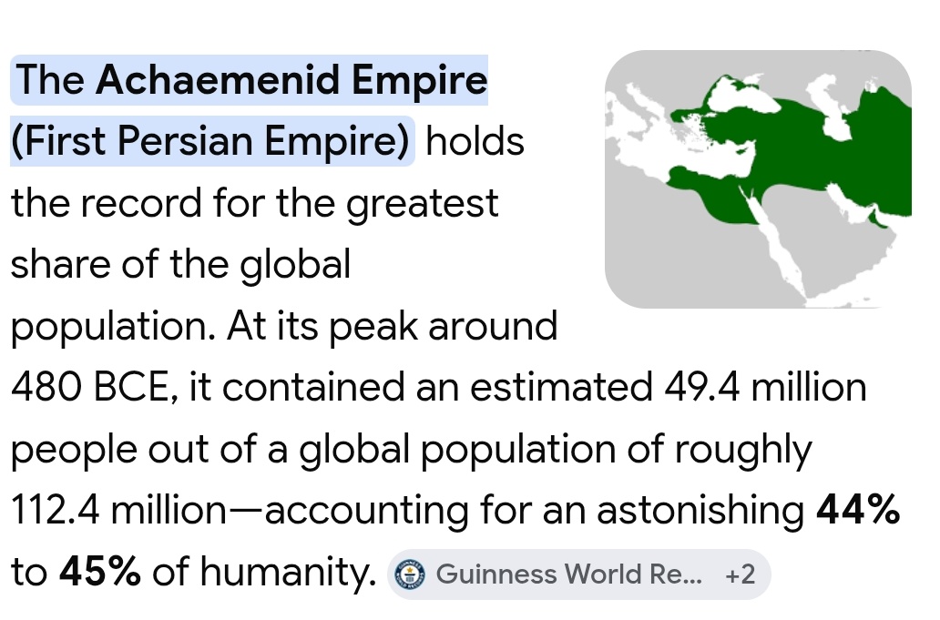 Illusory_Ace's tweet photo. People always talk about Rome but they never mention that Achaenemids managed to control almost half the world's population.

The most important empire on the planet, and everyone ignores it. https://t.co/WrVZU1Sh8v