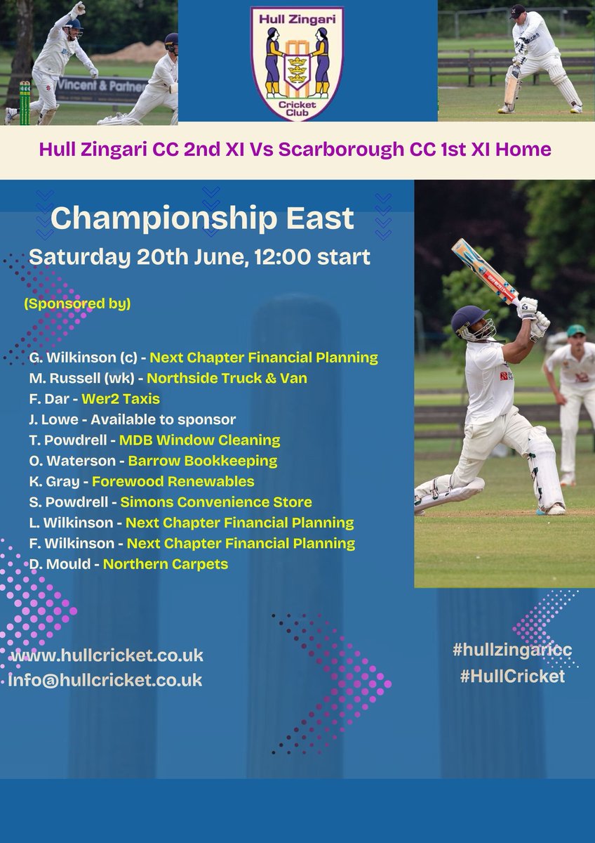 HullZingari's tweet photo. Weekend Teams 
Go well everyone 
#hullzingaricc #hullcricket https://t.co/gS1GUgxtVJ