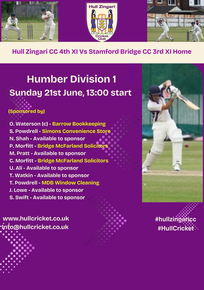 HullZingari's tweet photo. Weekend Teams 
Go well everyone 
#hullzingaricc #hullcricket https://t.co/gS1GUgxtVJ