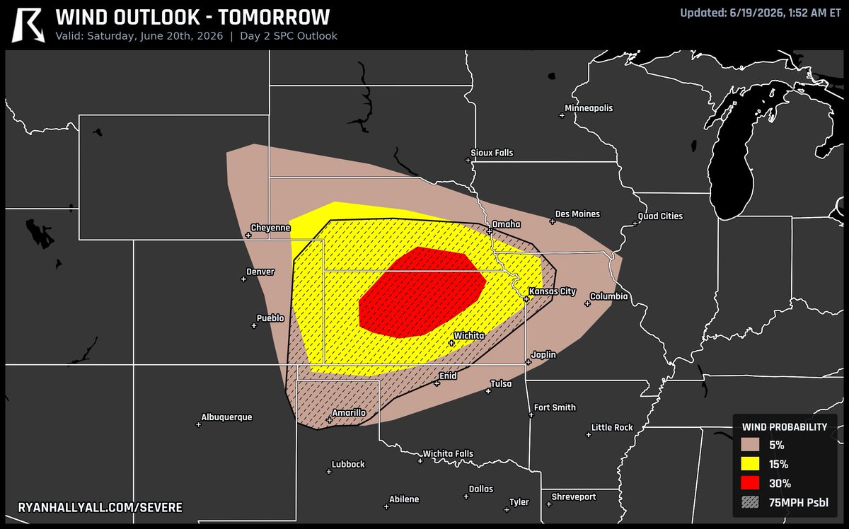 Kansas Wind Chain SPC has a 30% damaging-wind area up for parts of Kansas, Nebraska, and ...