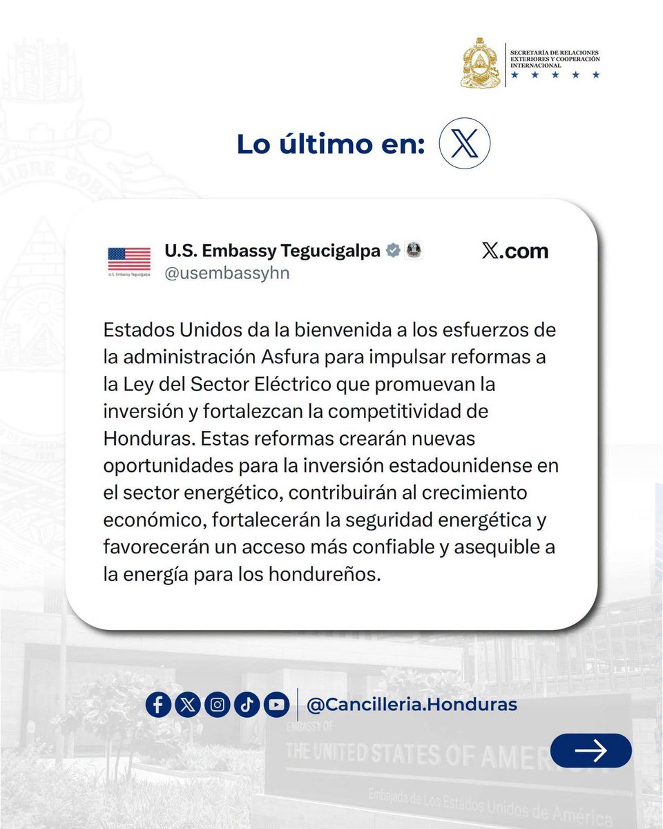 Honduras_Kuwait's tweet photo. 📌 𝗘𝘀𝘁𝗮𝗱𝗼𝘀 𝗨𝗻𝗶𝗱𝗼𝘀 𝗱𝗮 𝗹𝗮 𝗯𝗶𝗲𝗻𝘃𝗲𝗻𝗶𝗱𝗮 𝗮 𝗹𝗼𝘀 𝗲𝘀𝗳𝘂𝗲𝗿𝘇𝗼𝘀 𝗱𝗲 𝗹𝗮 𝗔𝗱𝗺𝗶𝗻𝗶𝘀𝘁𝗿𝗮𝗰𝗶ó𝗻 𝗔𝘀𝗳𝘂𝗿𝗮 𝗽𝗮𝗿𝗮 𝗶𝗺𝗽𝘂𝗹𝘀𝗮𝗿 𝗿𝗲𝗳𝗼𝗿𝗺𝗮𝘀 𝗮 𝗹𝗮 𝗹𝗲𝘆 𝗱𝗲𝗹 𝘀𝗲𝗰𝘁𝗼𝗿 𝗲𝗹é𝗰𝘁𝗿𝗶𝗰𝗼. https://t.co/0wsV5Zh9X0