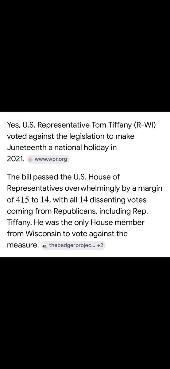 kid_riles's tweet photo. Good morning.

Republican Governor hopeful Tom Tiffany was the only Congressman from Wisconsin that voted against Juneteenth becoming a national holiday.

He did this because he is a racist.
Racist to his pedo loving core.

Happy Juneteenth, and, as always…

Fuck Tom Tiffany🖕 https://t.co/zHqkhZaLGj