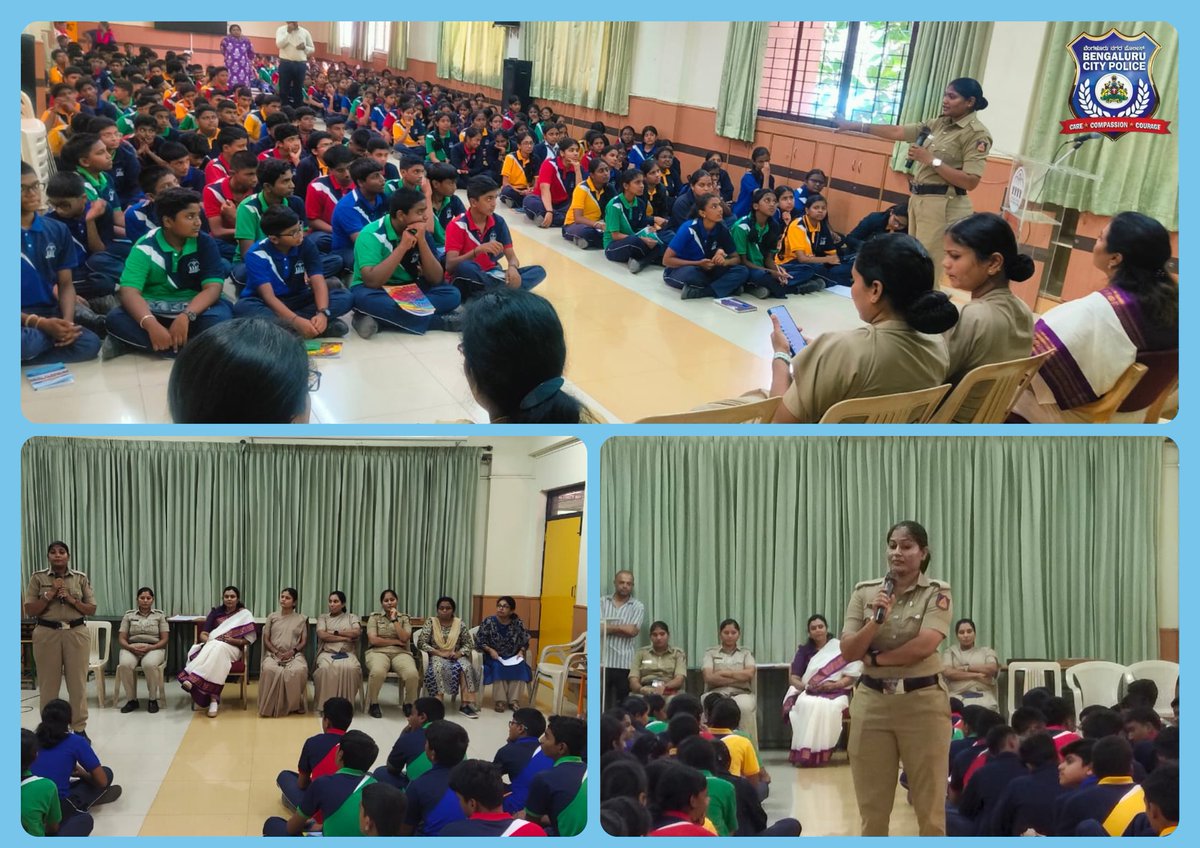 DCPSEBCP's tweet photo. ಆಗ್ನೇಯ ವಿಭಾಗದ ರಾಣಿ ಚೆನ್ನಮ್ಮ ಪಡೆ @hsrlayoutps  ವ್ಯಾಪ್ತಿಯ ಜೆ.ಎಸ್‌.ಎಸ್. ಶಾಲೆಗೆ ಭೇಟಿ ನೀಡಿ, ವಿದ್ಯಾರ್ಥಿಗಳಿಗೆ ಮಕ್ಕಳಿಗೆ ಸಂಬಂಧಿಸಿದ ಕಾನೂನುಗಳು, ಪೋಕ್ಸೋ ಕಾಯ್ದೆ, ಸೈಬರ್ ಅಪರಾಧ ತಡೆಗಟ್ಟುವಿಕೆ, ಮಾದಕ ದ್ರವ್ಯ ಸೇವನೆಯ ದುಷ್ಪರಿಣಾಮಗಳ ಕುರಿತು ಜಾಗೃತಿ ಮೂಡಿಸಿದರು. ಹಾಗೂ ತುರ್ತು ಸಂದರ್ಭಗಳಲ್ಲಿ ಪೊಲೀಸ್ ಇಲಾಖೆಯ KSP App, Dial 112 ಹಾಗೂ 1930 ಸೈಬರ್ ಸಹಾಯವಾಣಿ ಸಂಖ್ಯೆಗಳ ಬಳಕೆಯ ಬಗ್ಗೆ ಮಾಹಿತಿ ನೀಡಿದರು.
#AwarenessProgram #ChildSafety #POCSO #CyberSafety #Dial112 #KSPApp #RaniChennammaPade #SouthEastDivision