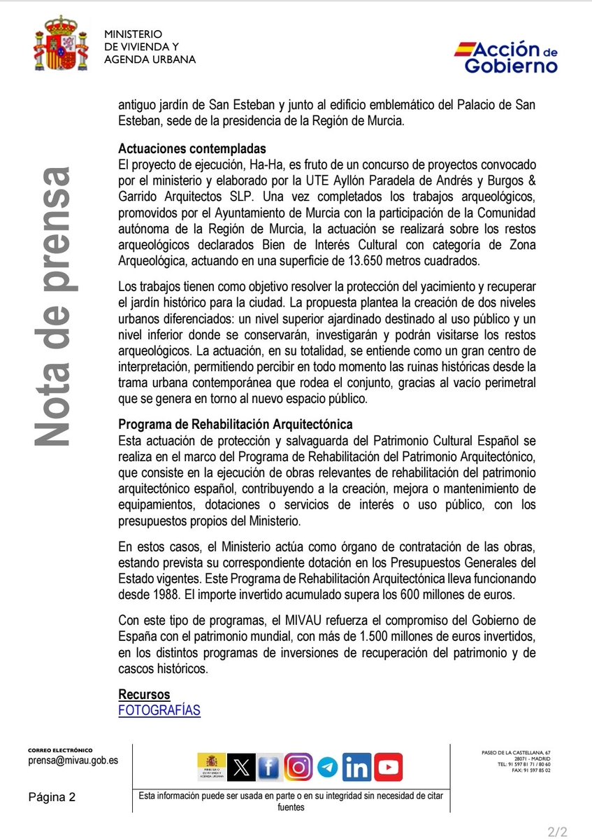 GinesRuizMacia's tweet photo. El Ministerio de @viviendagob ha sacado a licitación las obras de recuperación del yacimiento de San Esteban. 33 M€.

Mientras otros siguen con el ruido, la realidad es incontestable: gracias a este proyecto, donde otros querían hacer un parking, habrá un yacimiento arqueológico musealizado y un jardín.