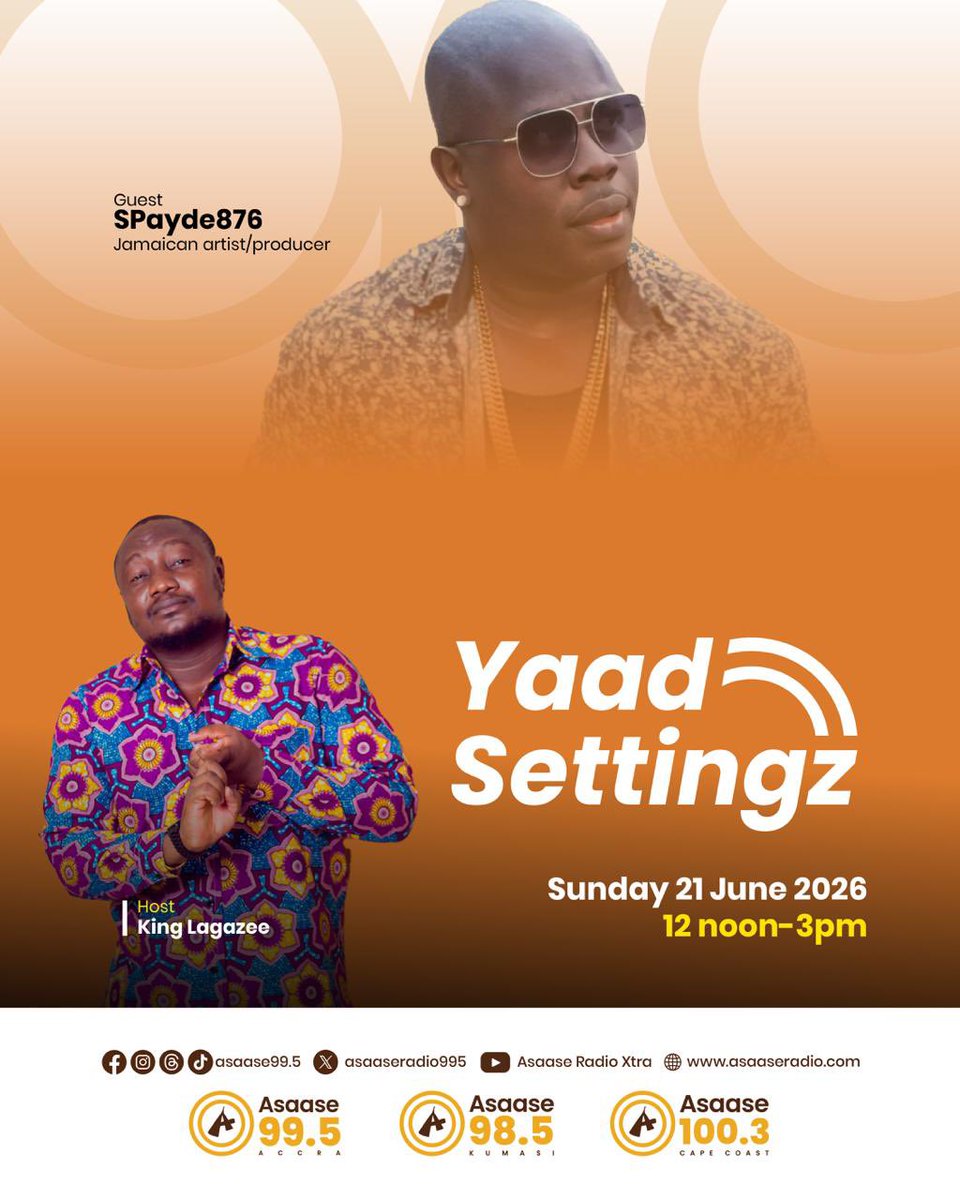 KingLagazee's tweet photo. One on one with Jamaican reggae artist and producer @Spayde876 on #YaadSettingz on @AsaaseRadio995 With @KingLagazee live via zoom 

Sunday 21st June 2026

Time: 12pm - 3pm GMT

Listen: https://t.co/s9u3E1dgAr

Stream: https://t.co/mJail4eWM3

#AsaaseRadio #LagazeeSoundIntl https://t.co/YrwPC3Qfto
