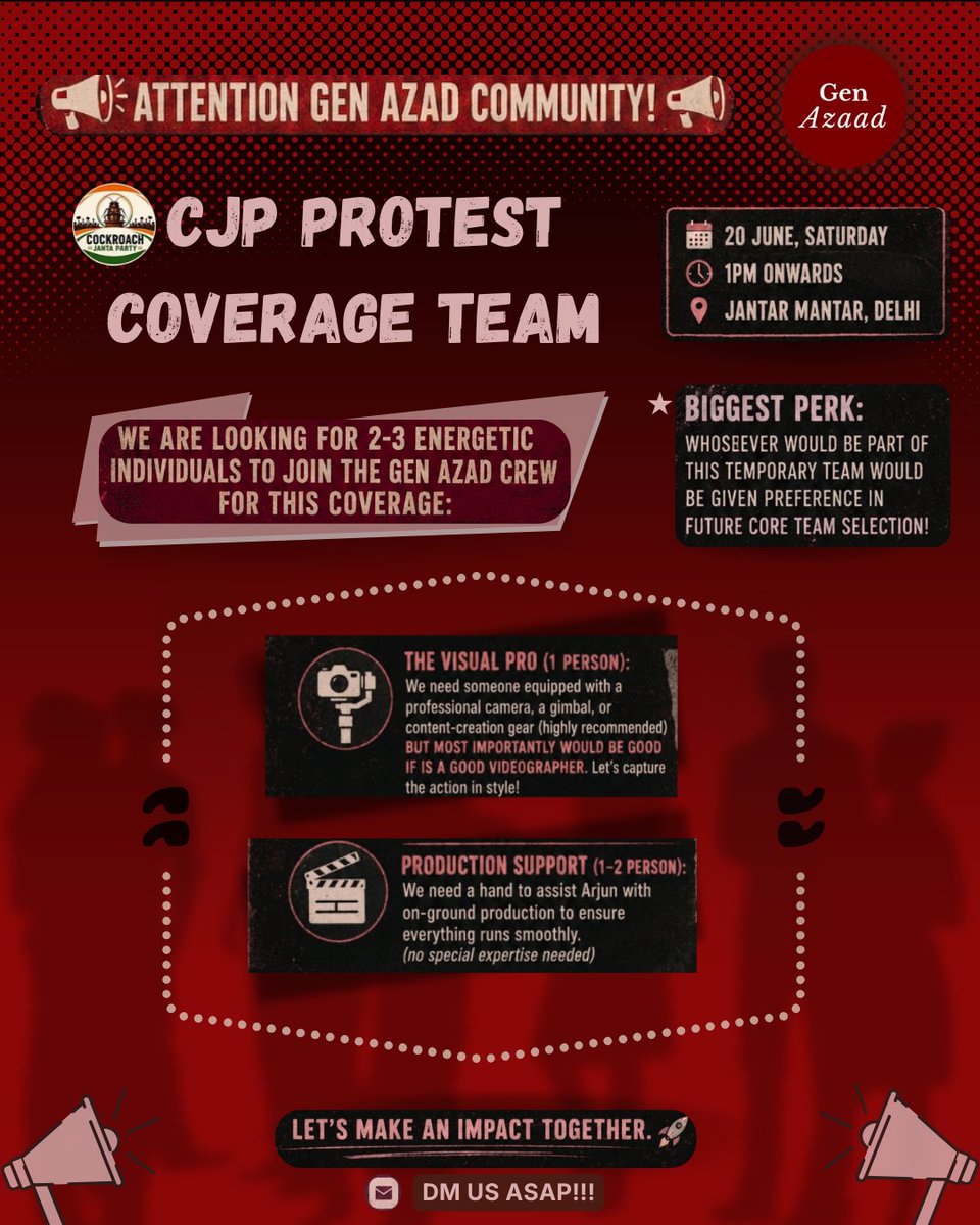 GenAzaad's tweet photo. 🚨 We need volunteers on an immediate basis, remember that this would not just be a service towards your nation, but to the youth and every person who deserves a better system.

PS: Whosoever would be part of this temporary team would be given preference in future core team selection.

#cocroachjantaparty #cbse #osm #delhi