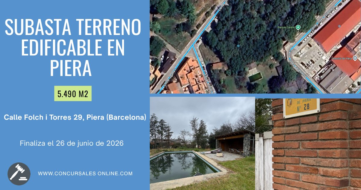 ConcursalesOn's tweet photo. 🏗️ Oportunidad de inversión en Piera (Barcelona)📍 C/ Folch i Torres, 29 (Polígono UC3)
📅 Subasta abierta hasta el 26 de junio
✅ 5.940 m²
✅ Suelo urbano residencial
✅ PB + 2 alturas
✅ Hasta 6 viviendas
🚀 ¡Sin precio mínimo de salida!
https://t.co/F8Yn3S5Plc https://t.co/tUPfBwfuUt