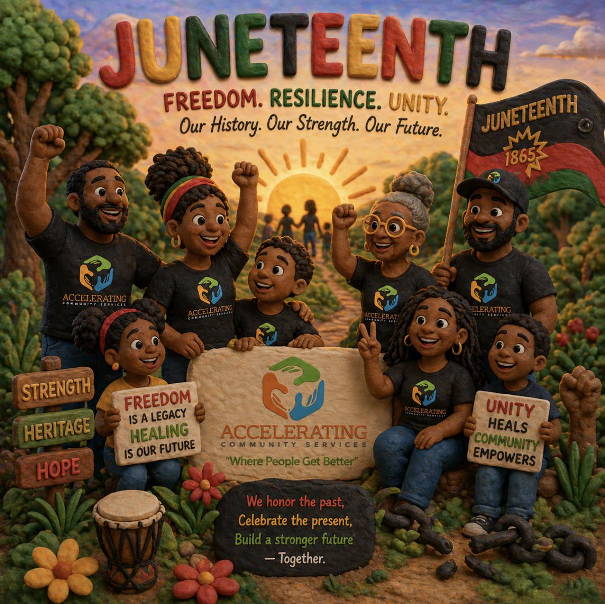 AcceleratingCS's tweet photo. Juneteenth is a celebration of freedom, resilience, and hope. As we reflect on the past &amp; look toward the future, we also recognize the importance of mental health &amp; emotional well-being. Healing is powerful, support matters, and every step forward counts. https://t.co/NY17VWXal4