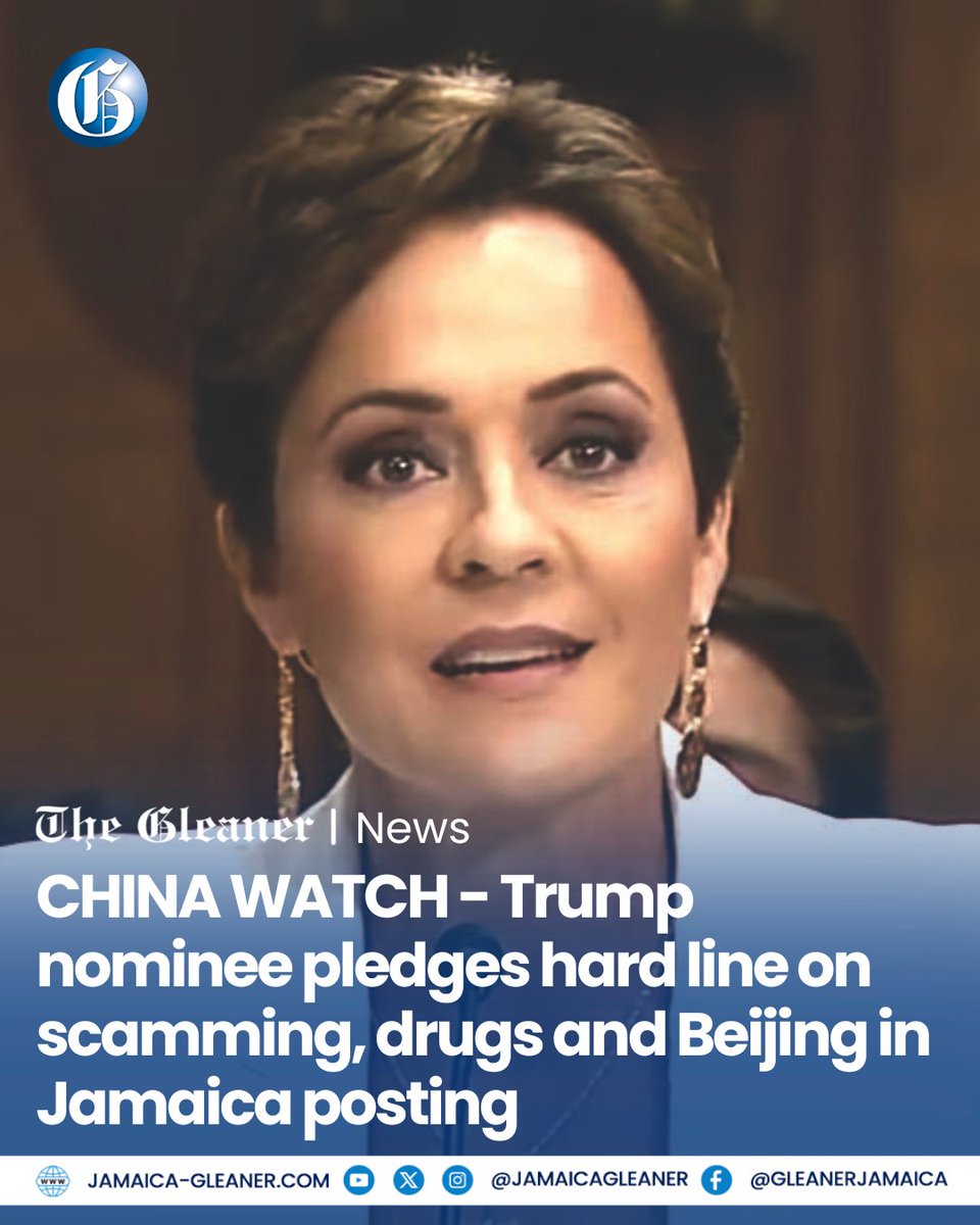 JamaicaGleaner's tweet photo. President Donald Trump’s nominee for United States Ambassador to Jamaica has pledged to strengthen security cooperation with Kingston, intensify efforts to combat lottery scamming, and push against China’s growing influence in the Caribbean.

Read more: https://t.co/sn6FIsSvEv https://t.co/wSY8xYZBw6