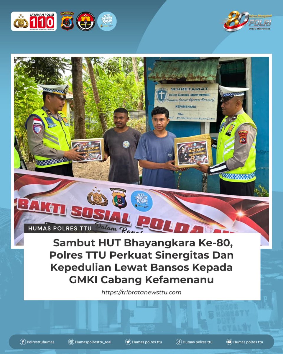 HPolresttu's tweet photo. Sambut HUT Bhayangkara ke-80, Polres TTU Perkuat Sinergitas dan kepedulian Lewat Bansos kepada GMKI Cabang Kefamenanu. #polresttu #poldantt #hutbhayangkara80 #1juli https://t.co/2wUhEaemxv