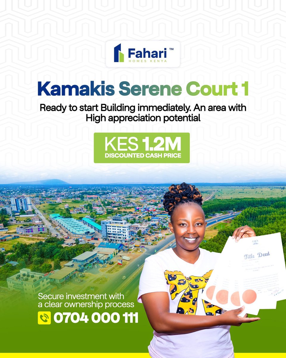 Faharihomes's tweet photo. 𝗖𝗮𝗹𝗹 𝗼𝗿 𝗪𝗵𝗮𝘁𝘀𝗔𝗽𝗽 𝟬𝟳𝟬𝟰 𝟬𝟬𝟬 𝟭𝟭𝟭
Visit us at Northpark Hub, Kamakis, 3rd Floor Suite T7.
Fahari Homes Kenya. Building Wealth. Securing Generations.

#KamakisPlots #FahariHomesKenya #LandInvestmentKenya #OwnLandKenya #BuildingGenerations https://t.co/PKjgg53oIF