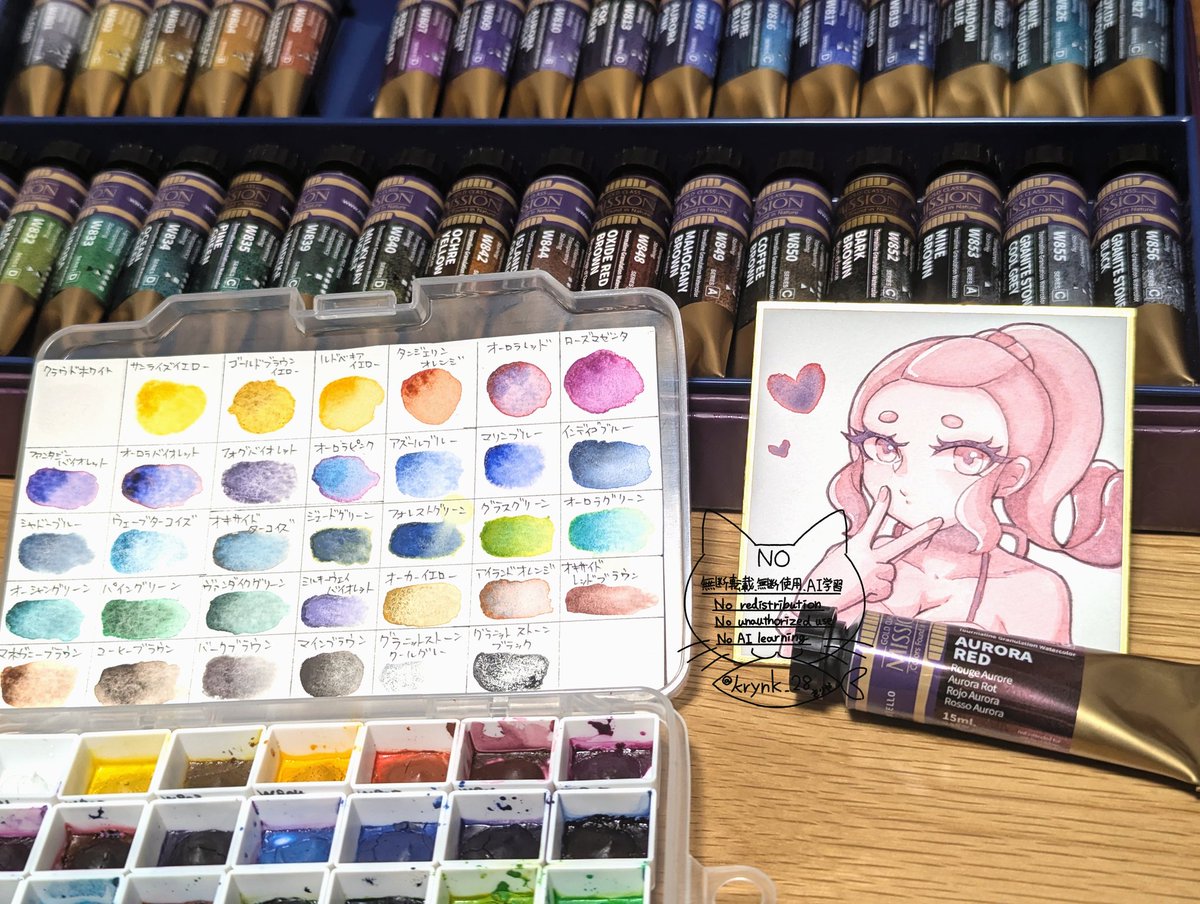 krynk_28's tweet photo. ミジェロトルマリンツートングラニュレーションのオーロラレッド1色だけで描いたイラストです💜❤
紫と赤に分離するのも綺麗だし、混ぜると落ち着いた良い色になるのも好きです🫶
分離の色もチューブや箱の見た目も好きすぎて見つけた時即買いました✨
#ミジェロ https://t.co/g5y3hjvRAa