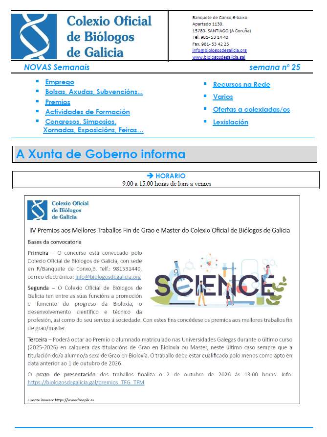 COBGalicia's tweet photo. Info colexiados/as: Novas Semanal. Importante!
#EMPREGO
-#Veedor #auditor #vendimia
-#Biólogo/a #controlescampo
-#Biólogo/a #Hidromorfología #fluvial
-#Coordinación #EducaciónAmbiental
-#Biólogo/a #Sensibilizaciónambiental #ParqueNacional
...
Boa fin de seman #biologos #biologas https://t.co/mDCFnfLH83