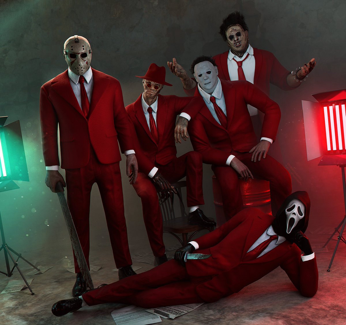 LePapillonPo's tweet photo. Finally, the whole gang is here.🥸
 Inspiration from Slashstreet Boys ( "The Merkins" channel)
#DeadbyDaylight #SlashstreetBoys https://t.co/qDfcwbCun6