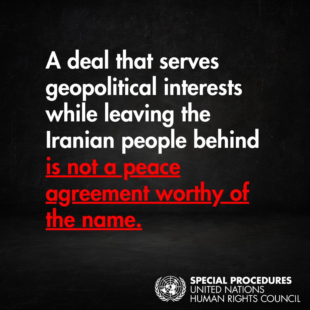 UN_SPExperts's tweet photo. UN experts welcome signing of Memorandum of Understanding between #USA and #Iran but warn any agreement that fails to address #humanrights situation will be fundamentally incomplete. “For the Iranian people, that work is yet to begin.”

https://t.co/5LOUcRIxER https://t.co/ghwaiTW65K