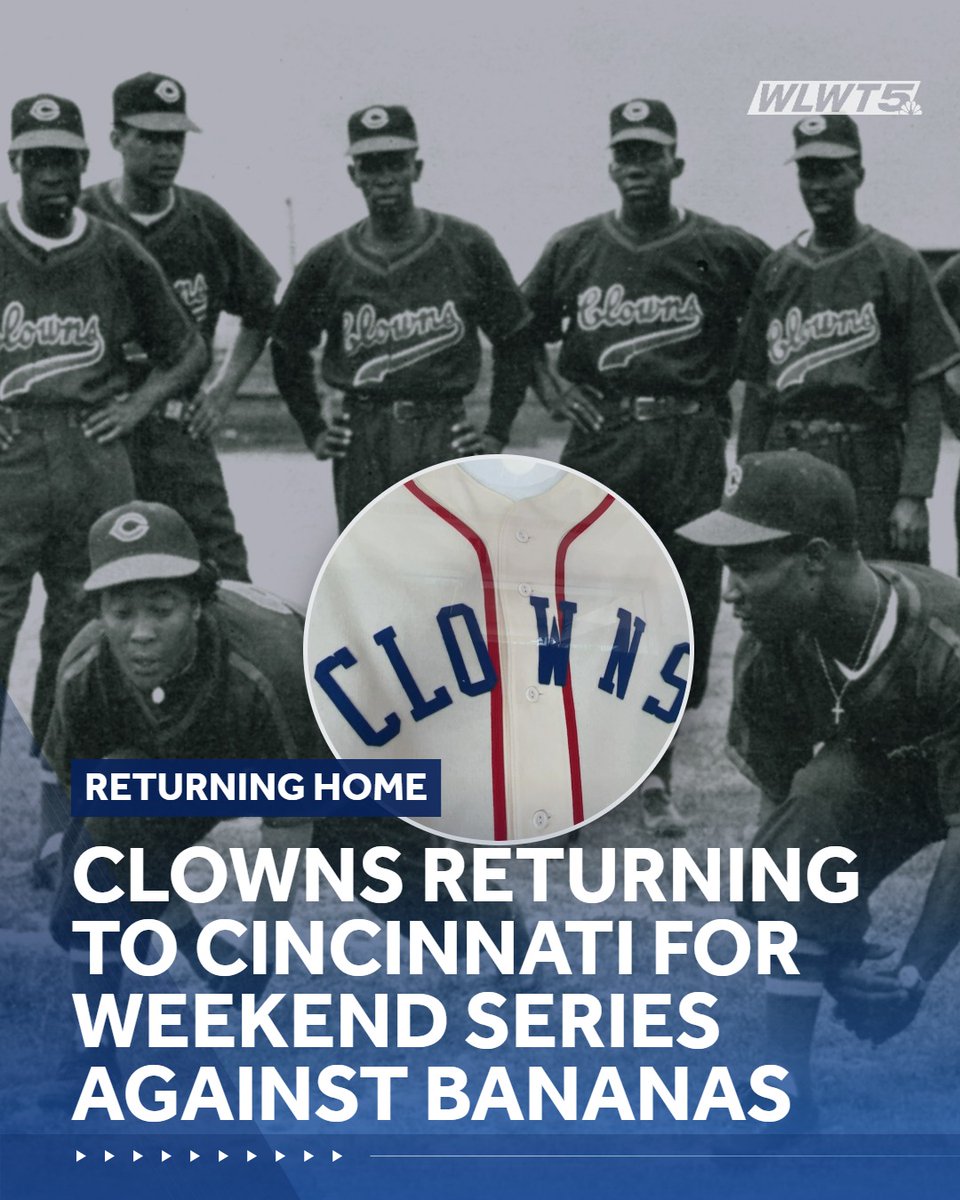 WLWT's tweet photo. History has a funny way of repeating itself. This weekend, it's happening with the return of the Clowns, a Negro Leagues team with their own tricks and hijinks brought back to life for the world to see.

Tonight, they're returning to Cincinnati. https://t.co/SSoe5p7sXw https://t.co/F3B5j8wkb8