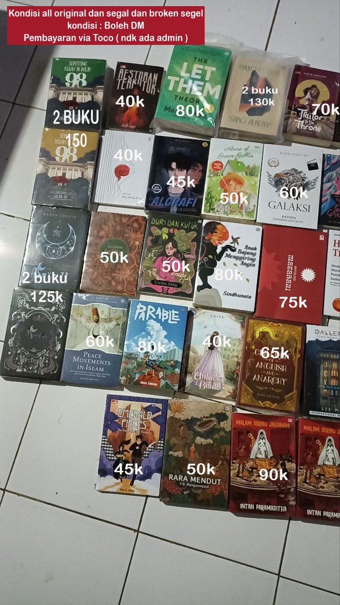Adipatiawan10's tweet photo. WTS 
ALL Buku original new segel dan broken seal 
semua pembayaran via toco. 
( Biar ndk ada fee admin ) https://t.co/JDlnqGPhcR