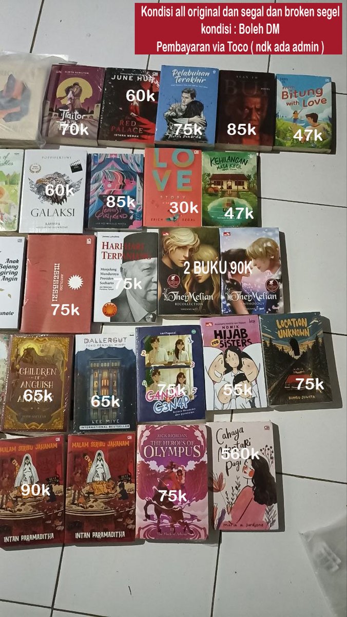 Adipatiawan10's tweet photo. WTS 
ALL Buku original new segel dan broken seal 
semua pembayaran via toco. 
( Biar ndk ada fee admin ) https://t.co/JDlnqGPhcR