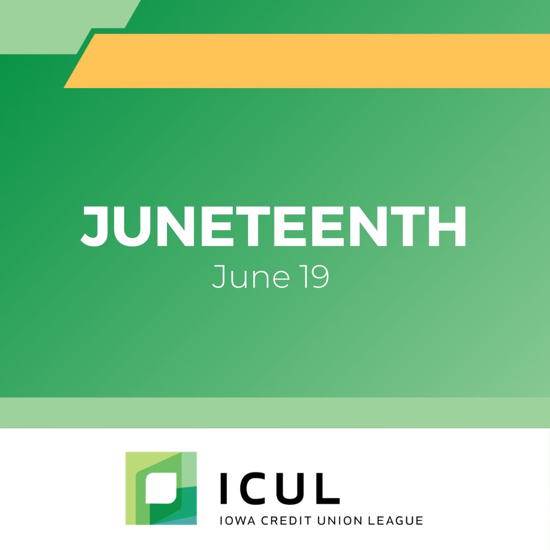 icul's tweet photo. The Iowa Credit Union League office is closed today in observance of Juneteenth. We will be open Monday, June 22nd. https://t.co/dhGLytq0Mm
