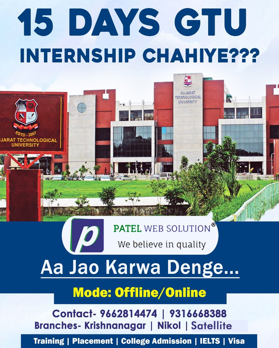 patelweb's tweet photo. 🚀 **Kickstart Your Career with a 15-Day GTU Internship at Patel Web Solution!** 🎓

Looking for a GTU-approved internship that provides practical exposure and industry-relevant skills?

At Patel Web Solution, students gain hands-on experience through real-world projects, https://t.co/9Jee975x1m