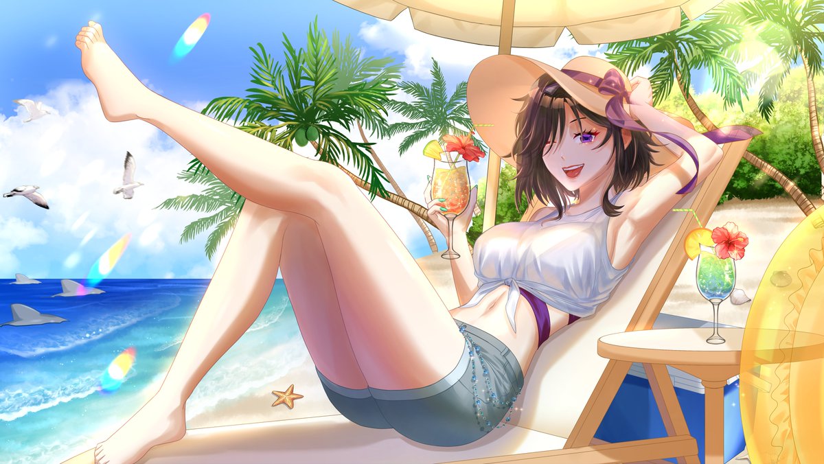 MasumiCara's tweet photo. "It's summer and even I occasionally wanna grab some sun ya know?"

My first ever Vtuber Summer Artwork done! What do you all think? Would you hang out on the beach with me?

Special thanks to @hoshistream For the amazing artwork!

Wishing you all the best summer fun this season! https://t.co/L5sTAxD7Lx