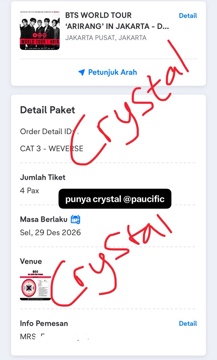 paucific's tweet photo. WTS BTS ARIRANG JKT DAY 3 

- CAT 3 (2 TIKET)
- Harga 2.850.000 / TIX 
- Diurus sampai jadi tiket, nanti ketemuan di venue untuk tiket fisik only
- Kalo mau ketemuan boleh bgt dikalsel sekitar banjarbaru / martapura ya

✅ FULLPAYMENT ONLY

serius bisa langsung dm aku ya✨ https://t.co/ltoRhIBiVT