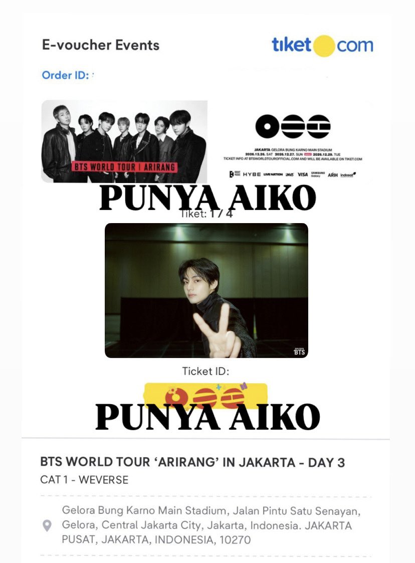 foreternitytae's tweet photo. MASIH GA NYANGKAA DAPET CAT 1 SECTION PRIORITAS AKU DI WAR PRESALE DAY 3 YANG BERDARAH-DARAH INI😭😭😭💜 Thank you so much kak Ohari @oharitix BEST BGT JASWARNYA! Kakanya juga baik bgtt! SEE YOU IN DECEMBER BANGTAN💜💜☺️☺️
#BTS_ARIRANG_JAKARTA https://t.co/DGthlpniel